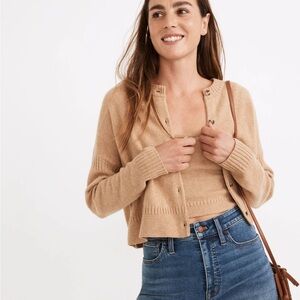 Madewell Clemence Cropped Cardigan Sweater Heather Camel XS